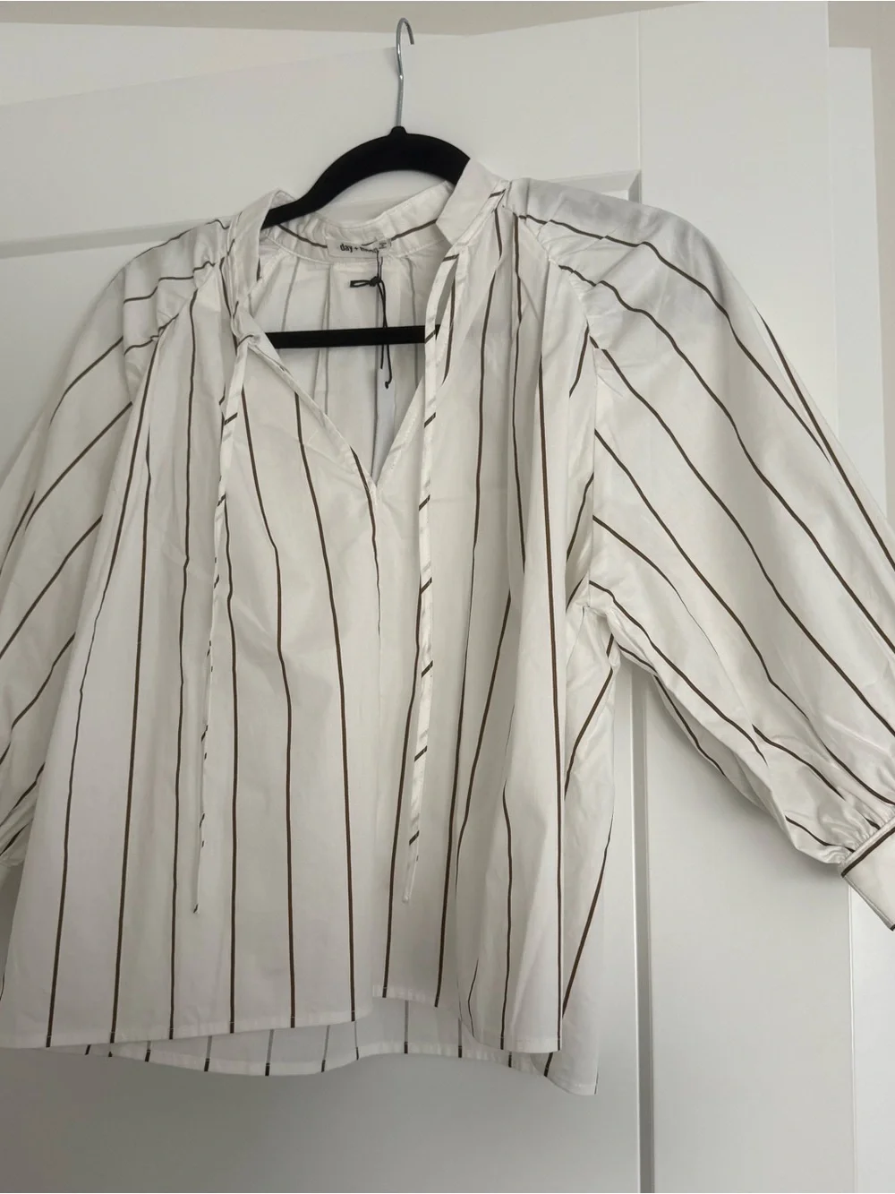 day + moon White Striped Tie-Neck Blouse - Picture 2 of 8